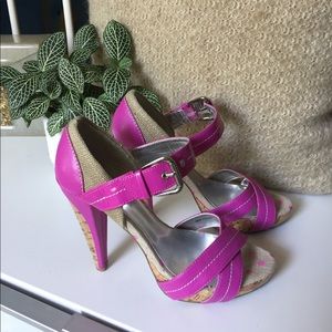 Pink Ankle Strap Heels with Cork Heels